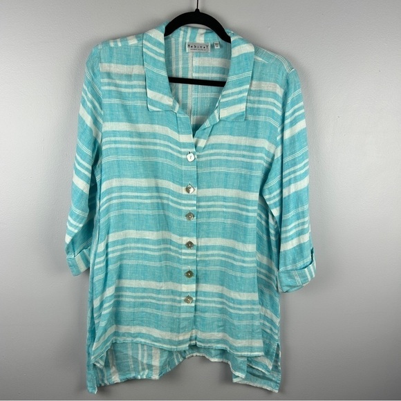 Habitat Coastal Nautical Blue Striped Linen Tunic Top Medium - Picture 3 of 16